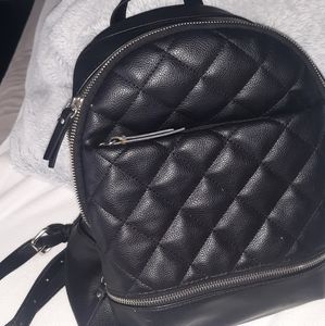 Black Faux Leather Mini Backpack